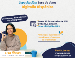 Invitación capacitación base de datos Digitalia Hispánica.
